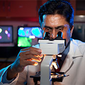 Dr. Kanthasamy with microscope