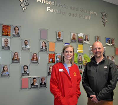 Amelia Dohlman and Cameron Campbell standing at Anesthesia and Surgery Center entrance