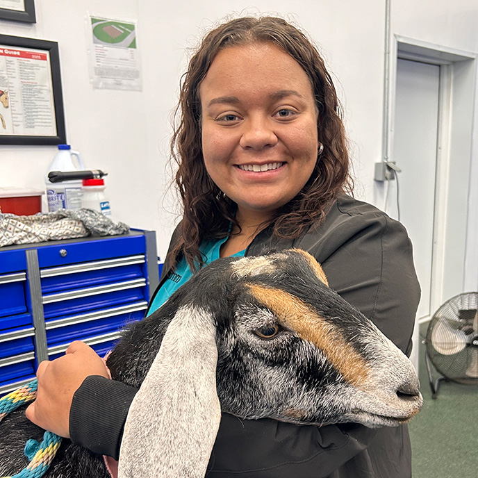 Emma Mannery with goat