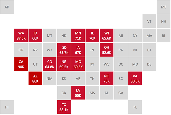 2017 Clinical Practice Salary by Location Map