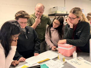 Veterinary students reviewing information in Clinical Skills Laboratory