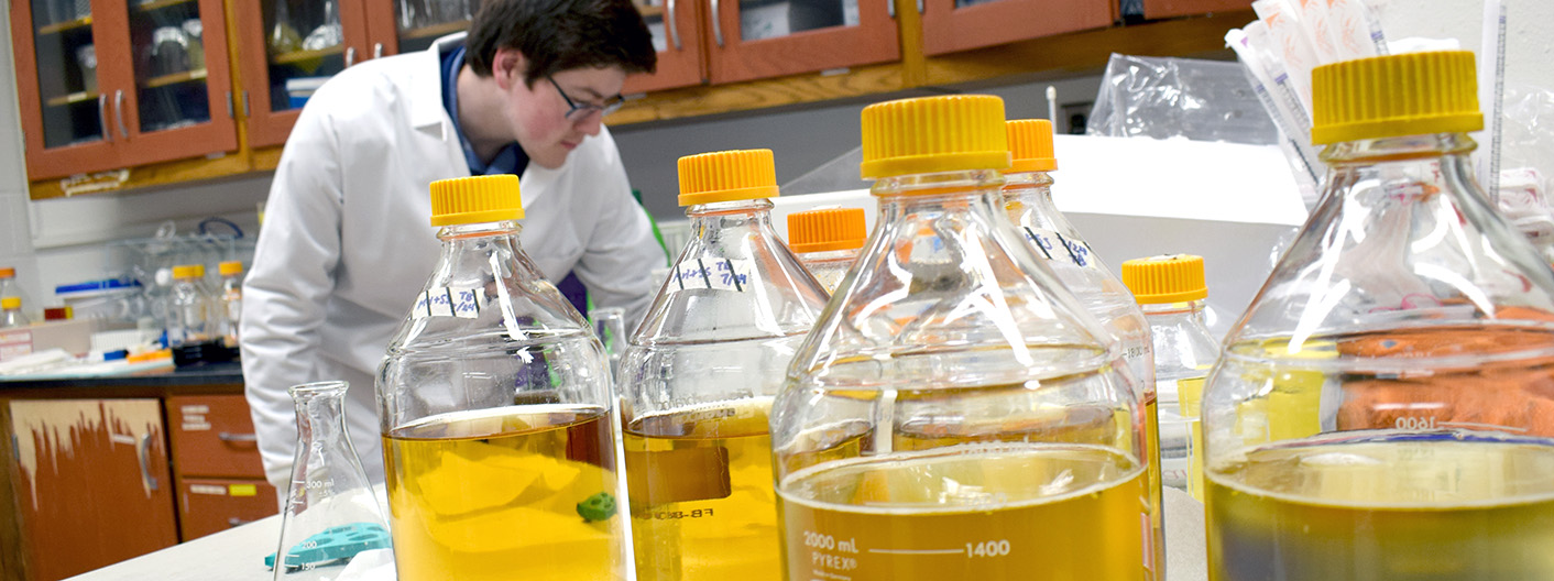 lab chemicals on table